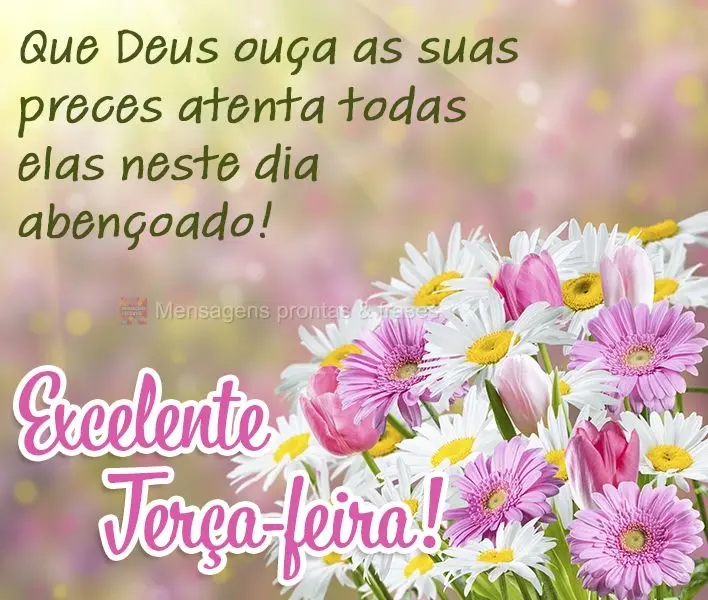 Que Deus ouça as suas preces e atenda todas elas neste dia abençoado!  Excelente Terça-feira!