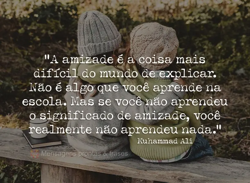 “A amizade é a coisa mais difícil do mundo de explicar. Não é algo que você aprende na escola. Mas se você não aprendeu o significado de amizade...