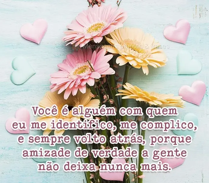 Você é alguém com quem eu me identifico, me complico e sempre volto atrás. Porque amizade de verdade a gente não deixa nunca mais.