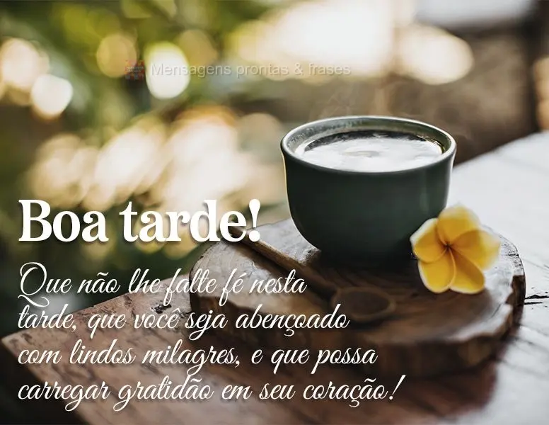 Que não lhe falte fé nesta tarde, que você seja abençoado com lindos milagres e que possa carregar gratidão em seu coração! Boa tarde!