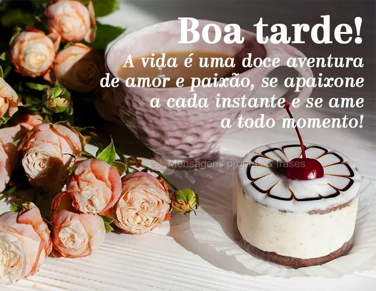 A vida é uma doce aventura de amor e paixão, se apaixone a cada instante e se ame a todo momento! Boa tarde!