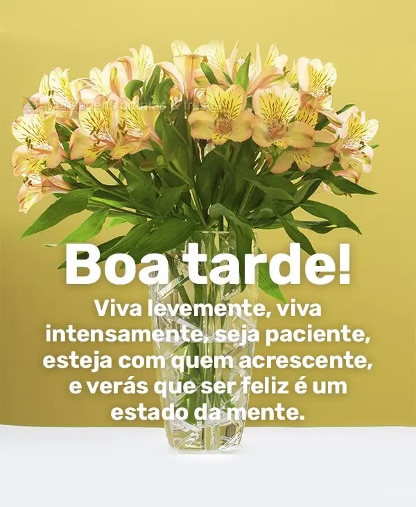 Viva levemente, viva intensamente, seja paciente, esteja com quem acrescente, e verás que ser feliz é um estado da mente.  Boa tarde!