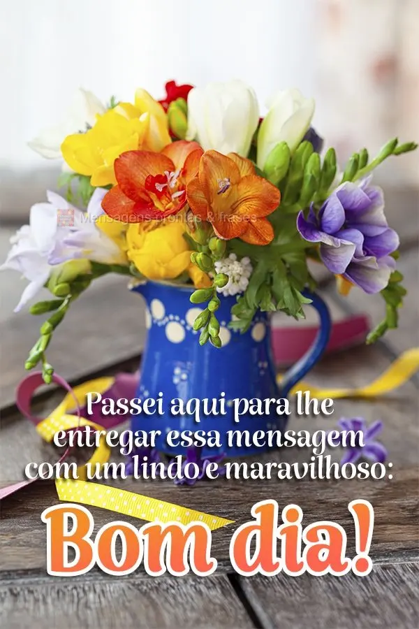 Passei aqui para lhe entregar essa mensagem com um lindo e maravilhoso:  Bom dia!