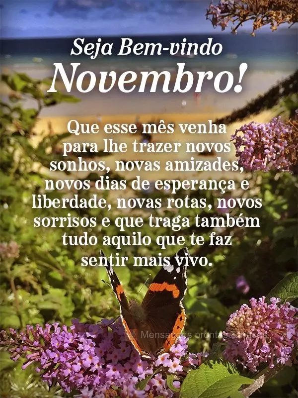 Que esse mês venha para lhe trazer novos sonhos, novas amizades, novos dias de esperança e liberdade, novas rotas, novos sorrisos e que traga também t...
