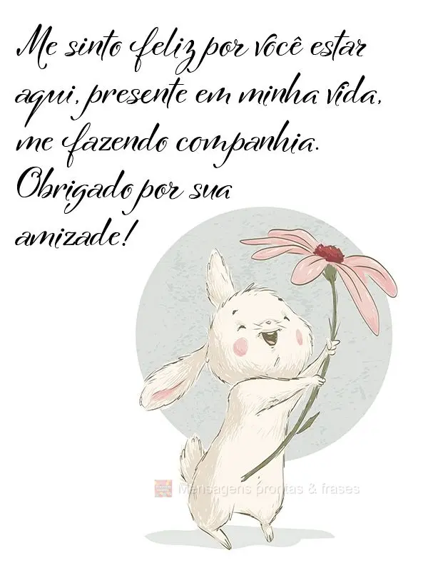 Me sinto feliz por você estar aqui presente em minha vida, me fazendo companhia. Obrigado por sua amizade!