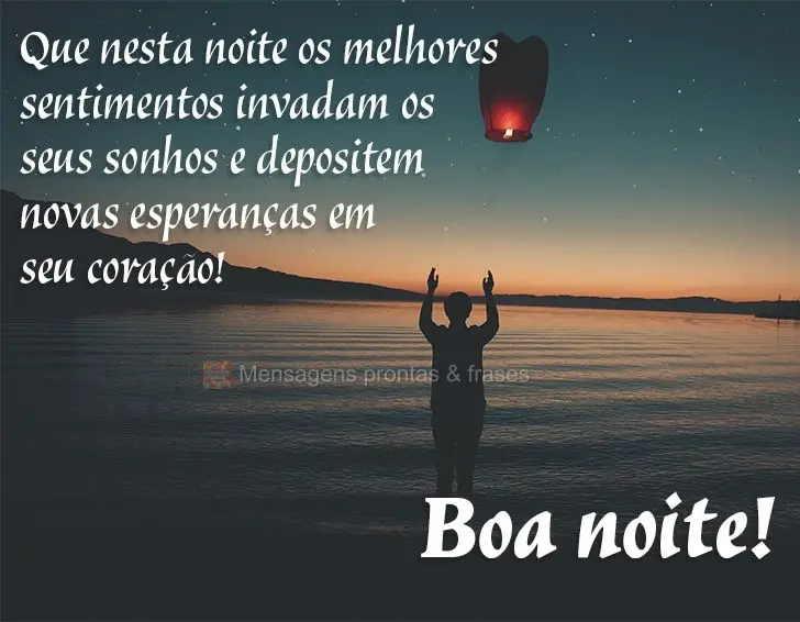 Que nesta noite os melhores sentimentos invadam os seus sonhos e depositem novas esperanças em seu coração!  Boa noite!