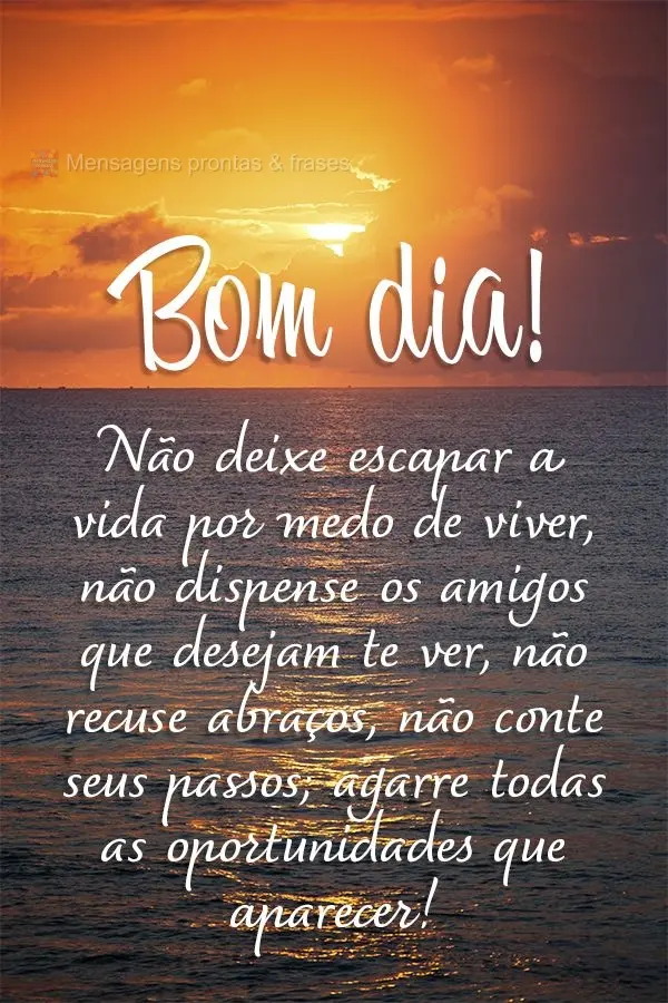 Não deixe escapar a vida por medo de viver, não dispense os amigos que desejam te ver, não recuse abraços, não conte seus passos; agarre todas as op...