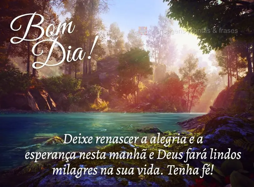 Deixe renascer a alegria e a esperança nesta manhã e Deus fará lindos milagres na sua vida. Tenha fé! Bom dia! 