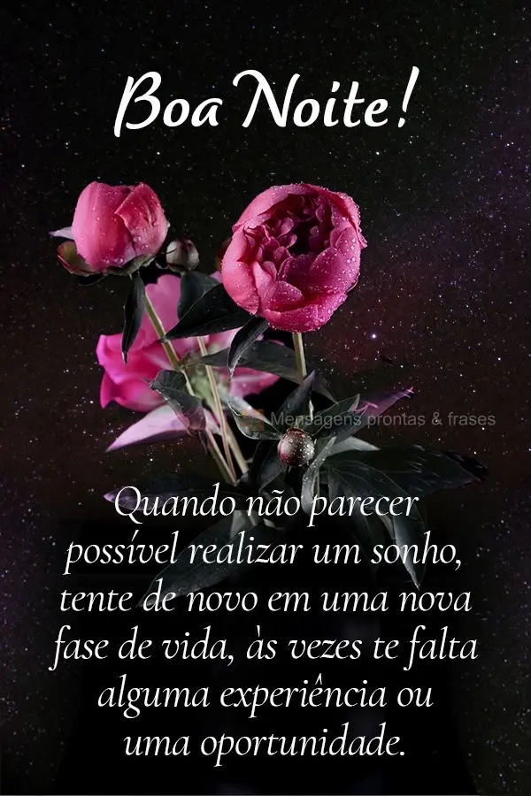 Quando não parecer possível realizar um sonho, tente de novo em uma nova fase de vida. As vezes te falta alguma experiência ou uma oportunidade. Boa n...