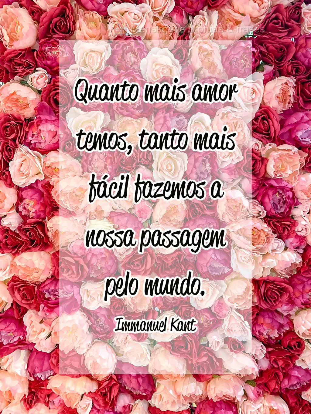 Quanto mais amor temos, tanto mais fácil fazemos a nossa passagem pelo mundo. 
 Immanuel Kant