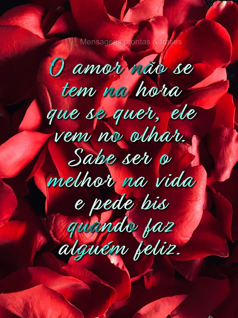 O amor não se tem na hora que se quer, ele vem no olhar. Sabe ser o melhor na vida e pede bis quando faz alguém feliz.
