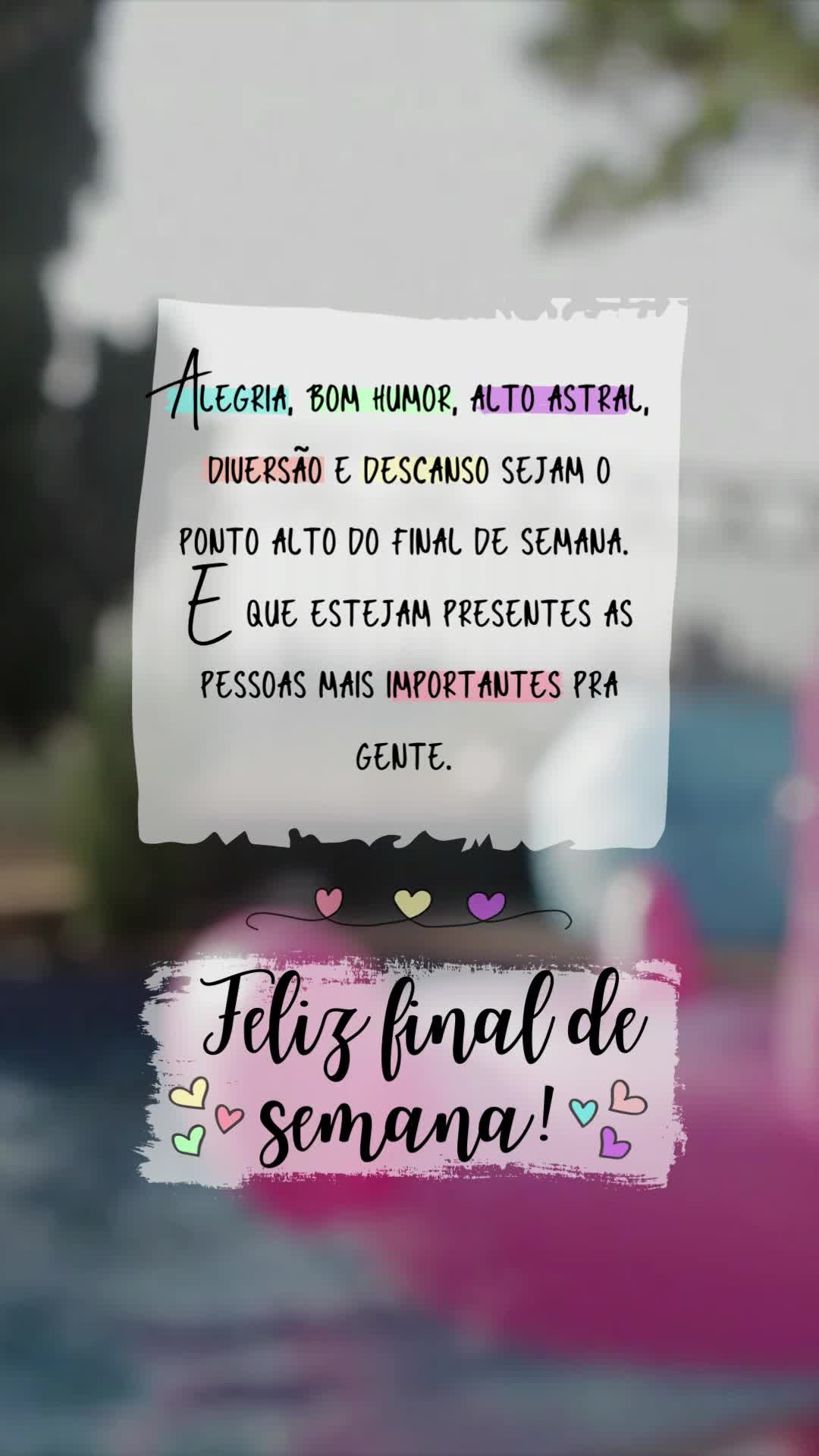 Alegria, bom humor, alto astral, diversão e descanso sejam o ponto alto do final de semana. 
E que estejam presentes as pessoas mais importantes pra ge...