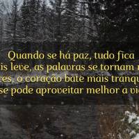 Quando há paz, tudo fica mais leve. As palavras se tornam mais doces, o coração bate mais tranquilo e pode-se aproveitar melhor a vida.
