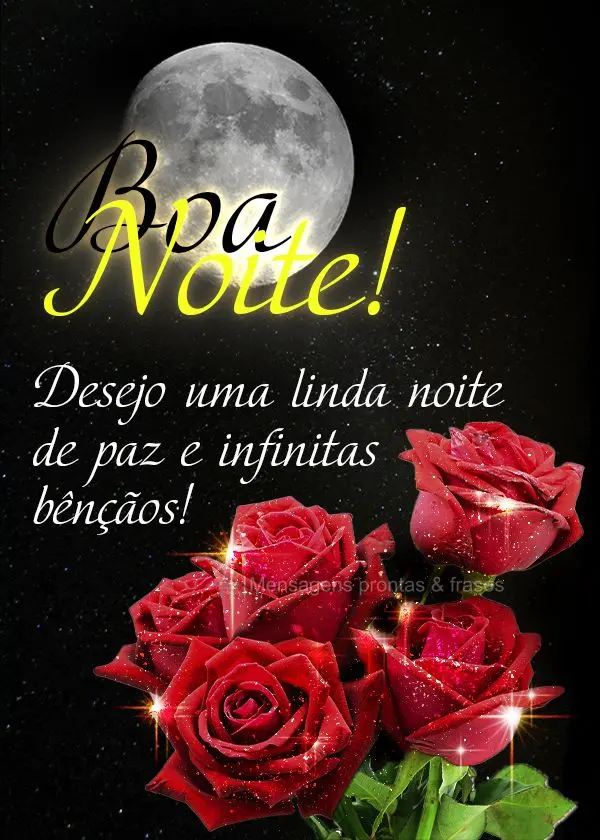 Desejo uma linda noite de paz e infinitas bênçãos! Boa noite!