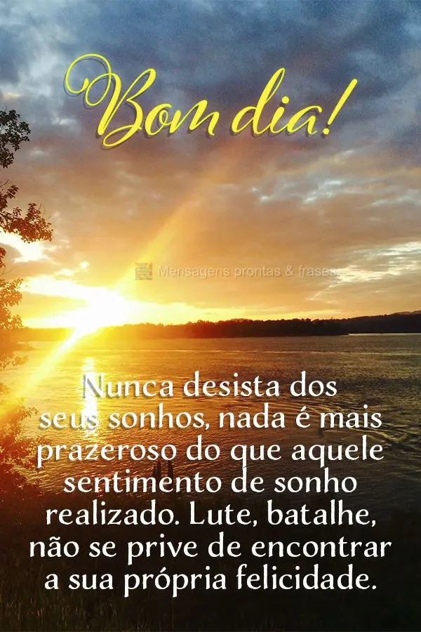 Nunca desista dos seus sonhos, nada é mais prazeroso do que aquele sentimento de sonho realizado. Lute, batalhe, não se prive de encontrar a sua própr...
