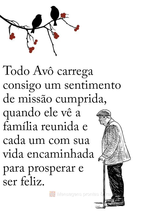 Todo Avô carrega consigo um sentimento de missão cumprida, quando ele vê a família reunida e cada um com sua vida encaminhada para prosperar e ser fe...