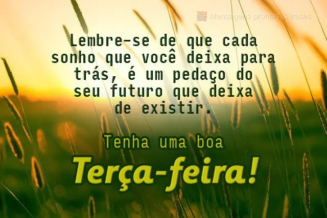 Lembre-se de que cada sonho que você deixa para trás, é um pedaço do seu futuro que deixa de existir.  Tenha uma boa terça-feira!