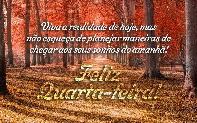 Viva a realidade de hoje, mas não esqueça de planejar maneiras de chegar aos seus sonhos do amanhã!  Feliz Quarta-feira!