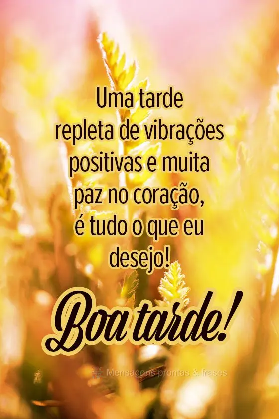 Uma tarde repleta de vibrações positivas e muita paz no coração, é tudo o que eu desejo! 
 Boa tarde. 
