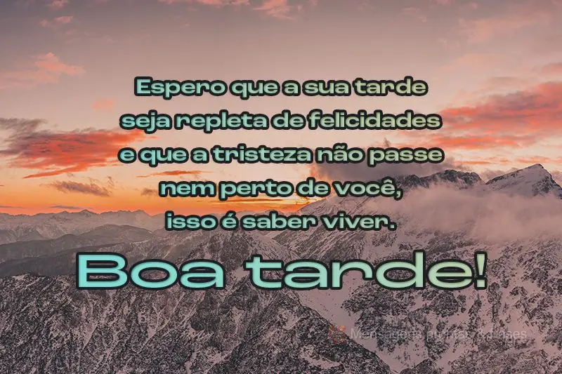 Espero que a sua tarde seja repleta de felicidades e que a tristeza não passe nem perto de você, isso é saber viver. 
 Boa tarde! 