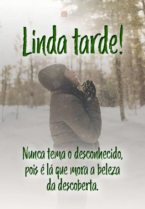 Nunca tema o desconhecido, pois é lá que mora a beleza da descoberta.  Linda tarde! 