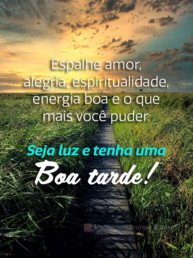 Espalhe amor, alegria, espiritualidade, energia boa e o que mais você puder. 
 Seja luz e tenha uma boa tarde! 