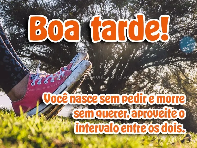  Você nasce sem pedir e morre sem querer, aproveite o intervalo entre os dois. 
 Boa tarde!