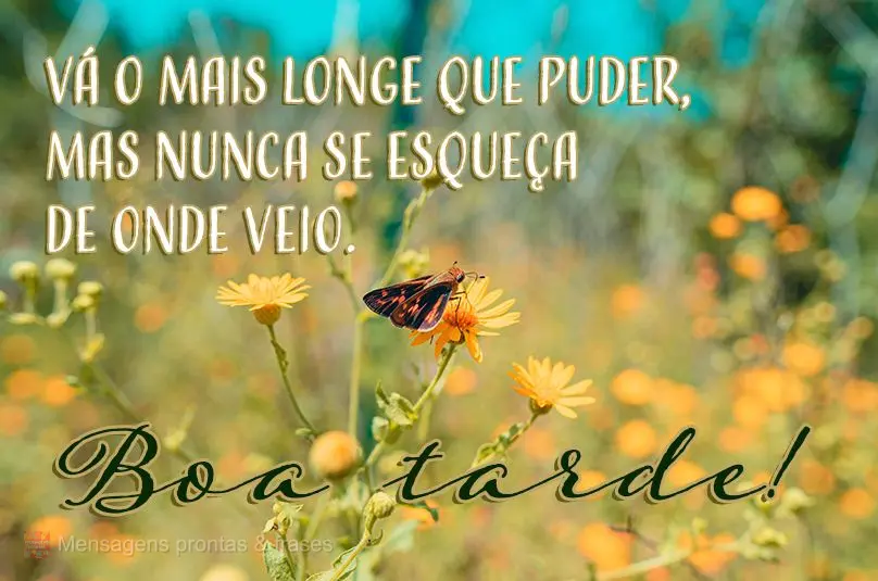  Vá o mais longe que puder, mas nunca se esqueça de onde veio.
 Boa tarde!