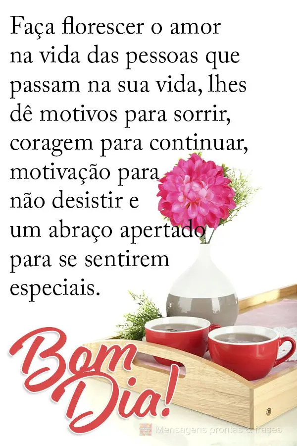 Faça florescer o amor na vida das pessoas que passam na sua vida.Dê-lhes motivos para sorrir, coragem para continuar, motivação para não desistir e ...