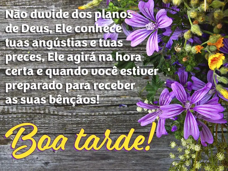 Não duvide dos planos de Deus, Ele conhece tuas angústias e tuas preces. Ele agirá na hora certa e quando você estiver preparado para receber as suas...