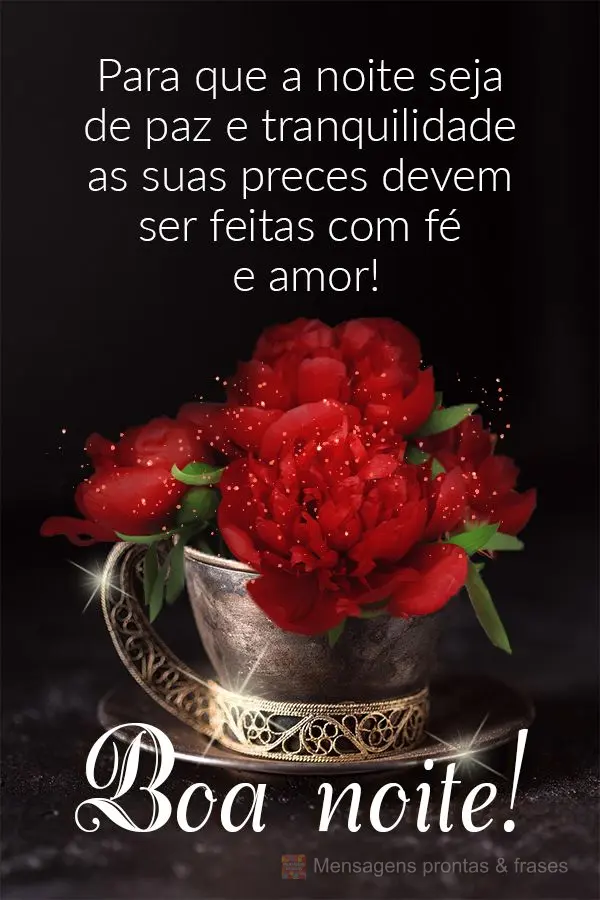 Para que a noite seja de paz e tranquilidade as suas preces devem ser feitas com fé e amor! Boa noite! 