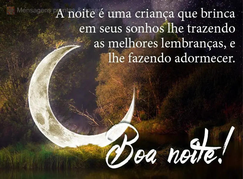 A noite é uma criança que brinca em seus sonhos te trazendo as melhores lembranças e fazendo-o adormecer. Boa noite!