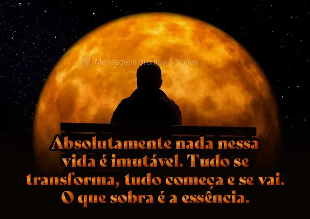Absolutamente nada nessa vida é imutável. Tudo se transforma, tudo começa e se vai. O que sobra é a essência.
