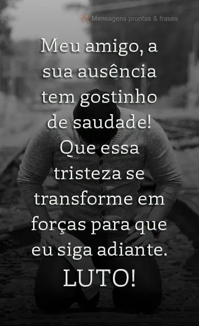 Meu amigo, a sua ausência tem gostinho de saudade! Que essa tristeza se transforme em forças para que eu siga adiante.  Luto!