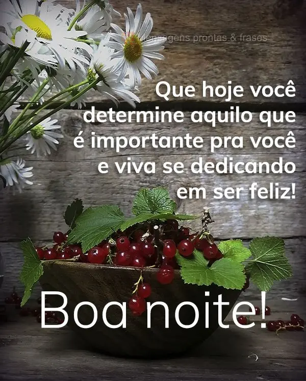 Que hoje você determine aquilo que é importante pra você e viva se dedicando em ser feliz! Boa noite! 