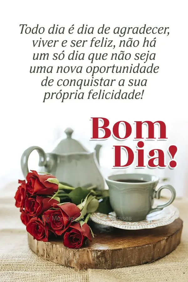 Todo dia é dia de agradecer, viver e ser feliz, não há um só dia que não seja uma nova oportunidade de conquistar a sua própria felicidade! Bom dia...