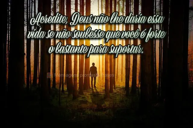 Acredite, Deus não lhe daria essa vida se não soubesse que você é forte o bastante para suportar.
