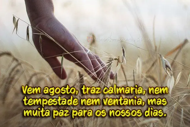 Vem agosto, traz calmaria, nem tempestade nem ventania, mas muita paz para os nossos dias.
