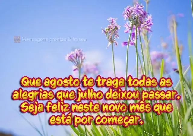 Que agosto te traga todas as alegrias que julho deixou passar. Seja feliz neste novo mês que está por começar.
