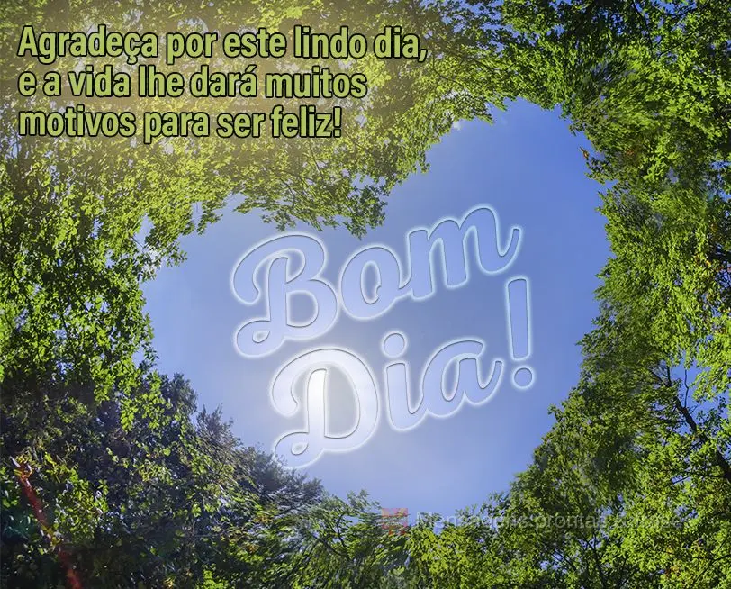 Agradeça por esse lindo dia, e a vida lhe dará muitos motivos para ser feliz! Bom dia!