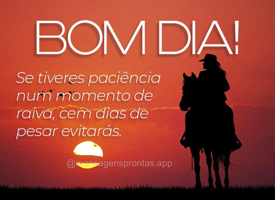 Se tiveres paciência num momento de raiva, cem dias de pesar evitarás. Bom dia! 