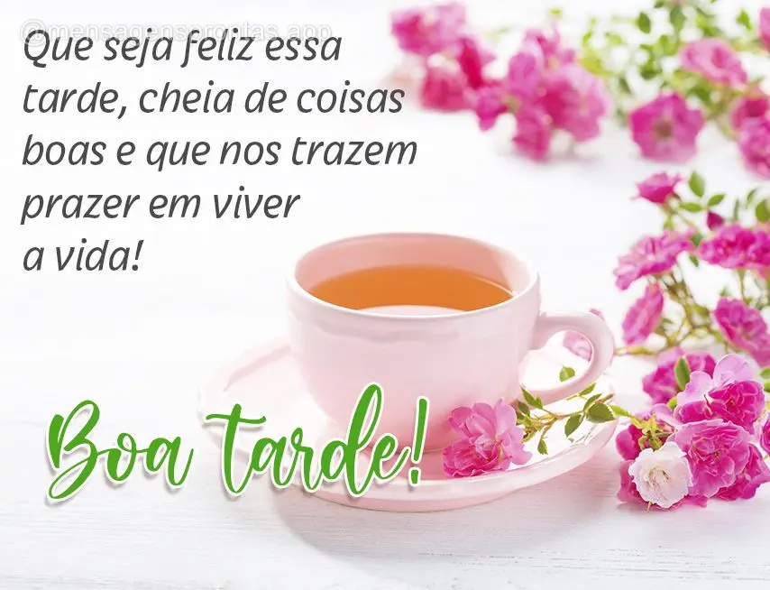 Que seja feliz essa tarde, cheia de coisas boas e que nos trazem prazer em viver a vida! Boa tarde!
