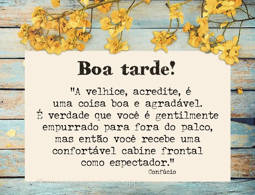“A velhice, acredite, é uma coisa boa e agradável. É verdade que você é gentilmente empurrado para fora do palco, mas então você recebe uma conf...
