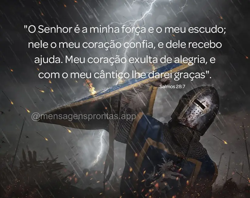 "O Senhor é a minha força e o meu escudo; nele o meu coração confia, e dele recebo ajuda. Meu coração exulta de alegria, e com o meu cântico lhe d...