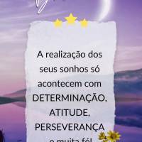 A realização dos seus sonhos só acontecem com determinação, atitude, perseverança e muita fé! Boa noite!