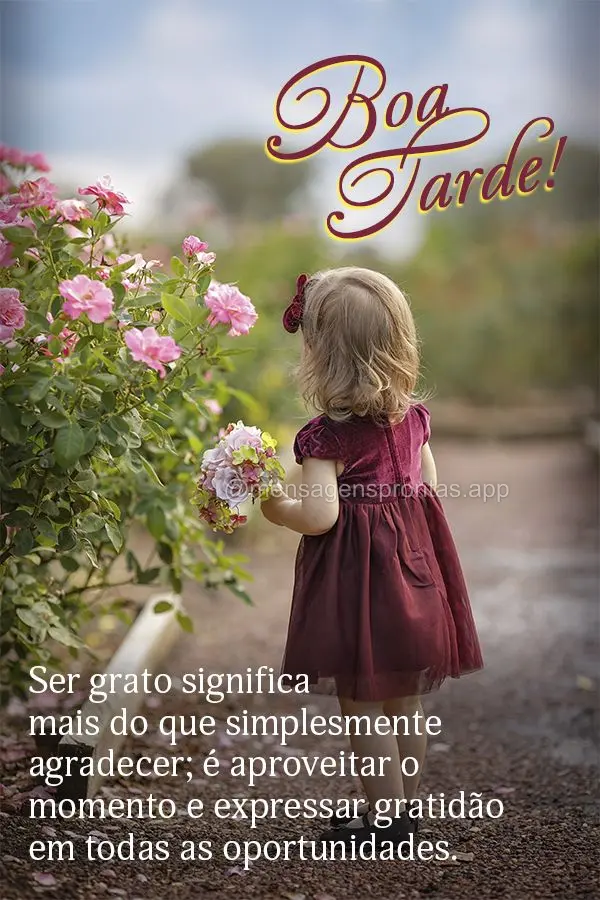 Ser grato significa mais do que simplesmente agradecer; é aproveitar o momento e expressar gratidão em todas as oportunidades. boa tarde!
