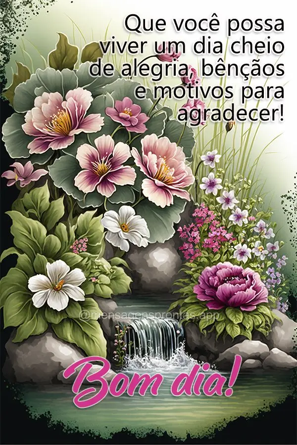 Que possa viver um dia cheio de alegria, bênçãos e motivos para agradecer! Bom dia!