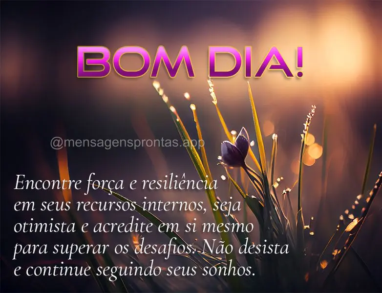 Encontre força e resiliência em seus recursos internos, seja otimista e acredite em si mesmo para superar os desafios. Não desista e continue seguindo...