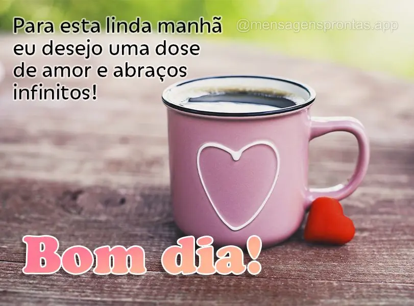 Para esta linda manhã eu desejo uma dose de amor e abraços infinitos! Bom dia!