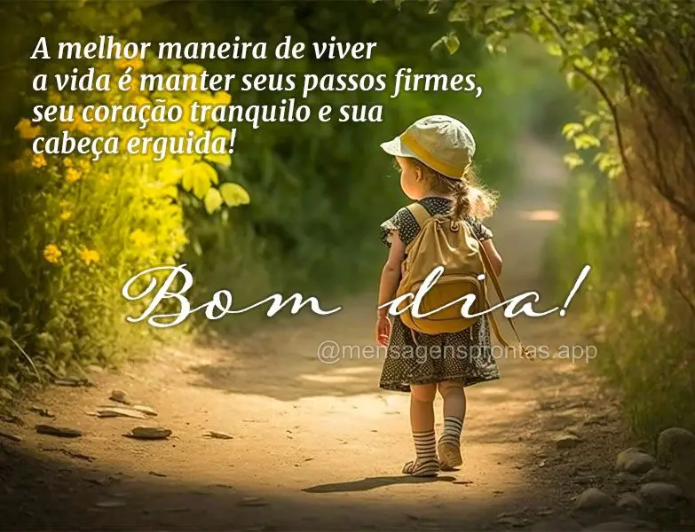 A melhor maneira de viver a vida é manter seus passos firmes, seu coração tranquilo e sua cabeça erguida! Bom dia!